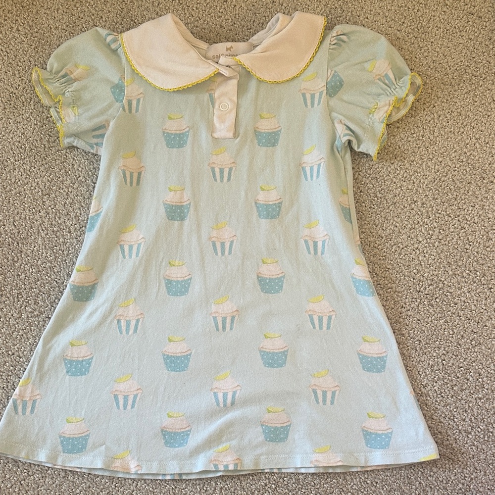 Sal and Pimenta Dress. 4t. Blue Cupcake Print Dress with Peter Pan Collar